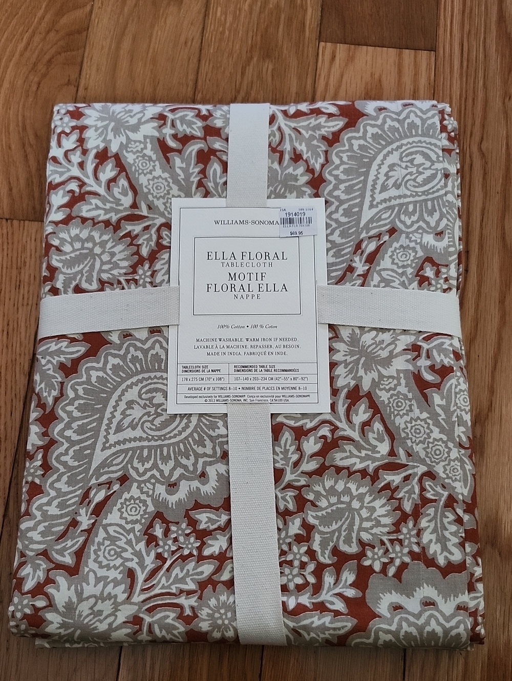 Williams sonoma cotton tablecloth ella floral Nwt New Damask 70" X 108"